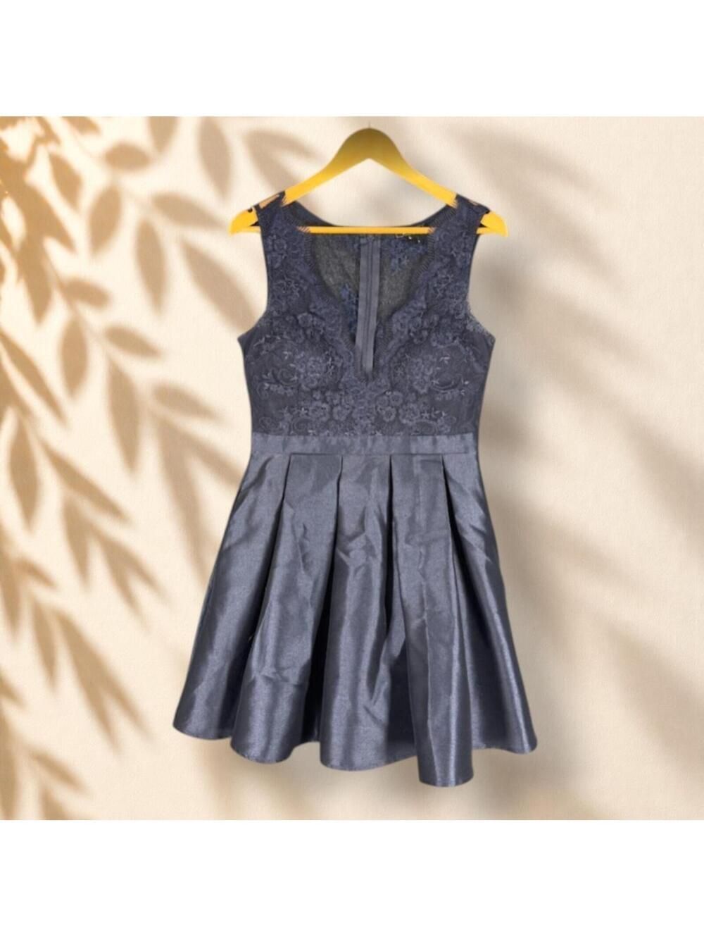Soieblu Dress Women L Large Blue Floral Sheath Short Zipper V-Neck Wedding Guest